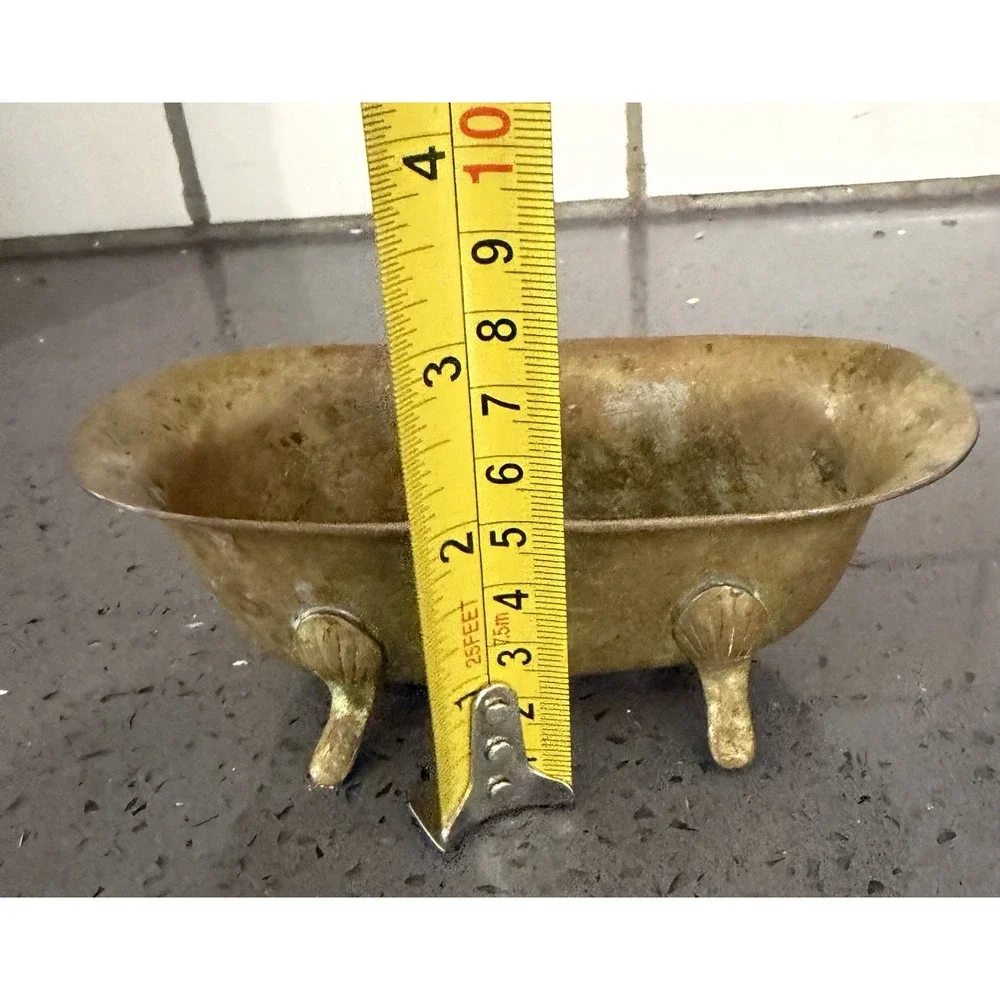 VTG Miniature Solid Brass Claw Foot Bath Tub Dollhouse Soap Dish Planter Holder